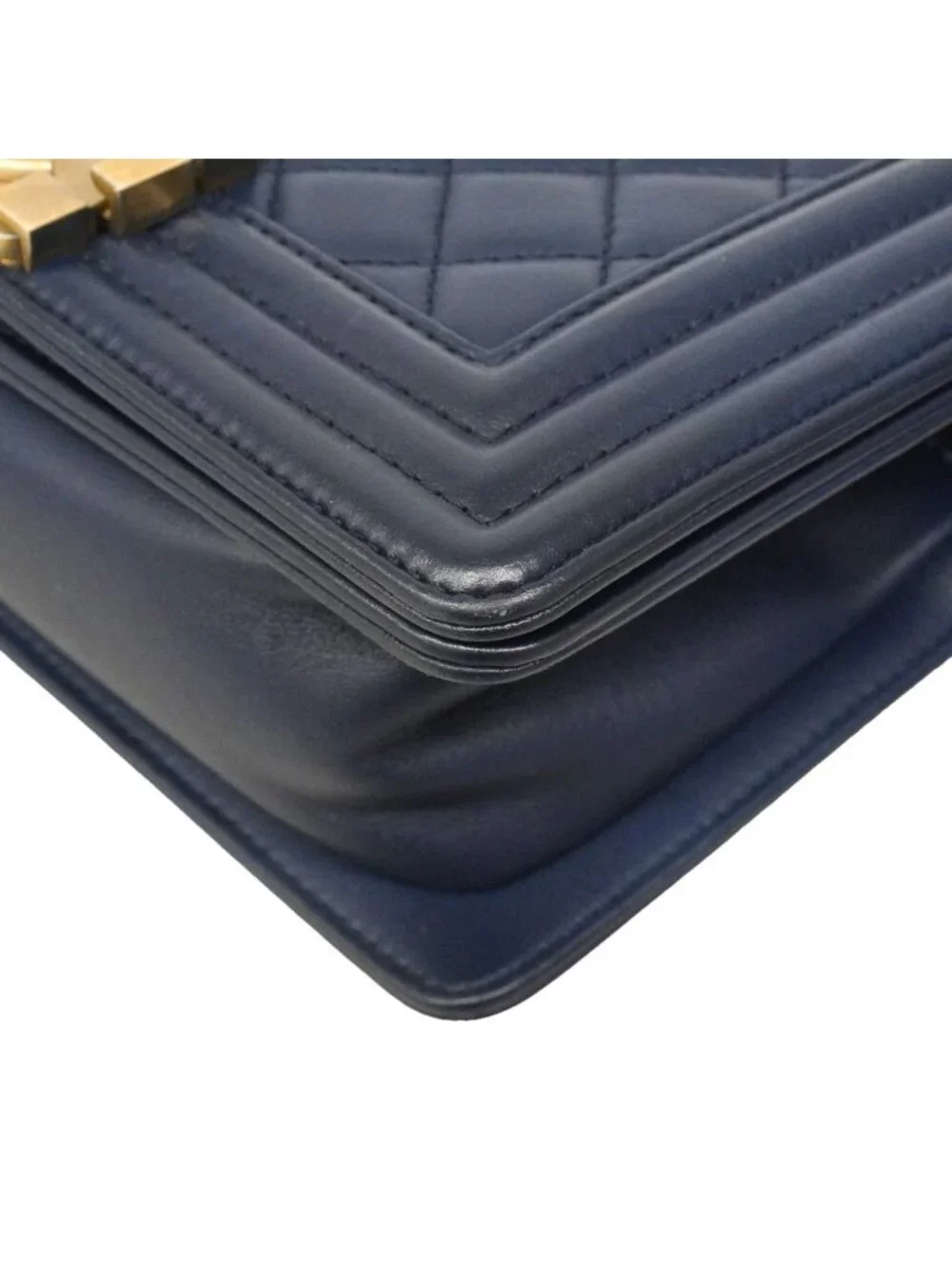 Chanel Shoulder Bag Boy Lambskin Navy Gold
